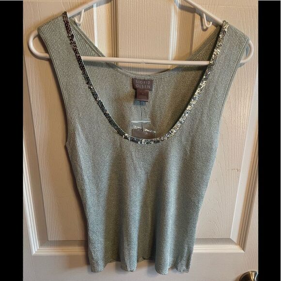 NWT Sigrid Olson mint green sequined tank top sz Petite M - Picture 1 of 6
